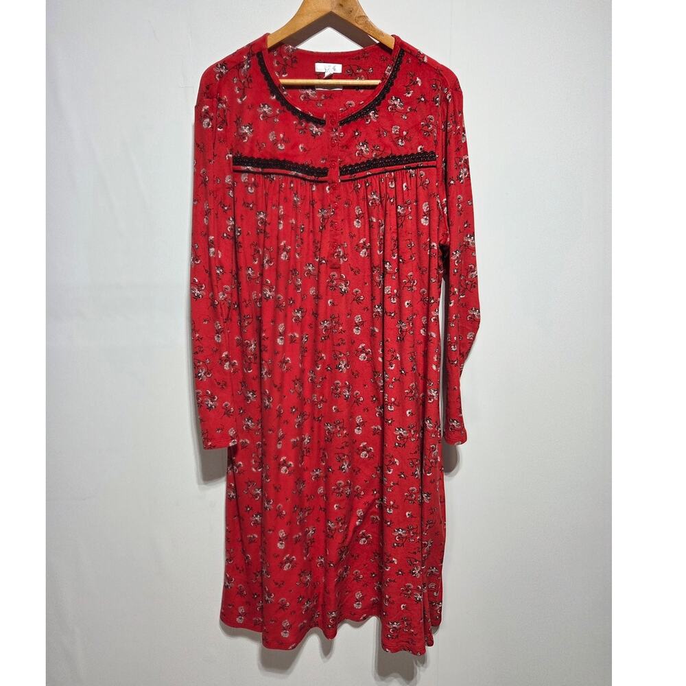 Secret Treasures Cozy Cottage Core Red Floral Fleece Nightgown Size 2X